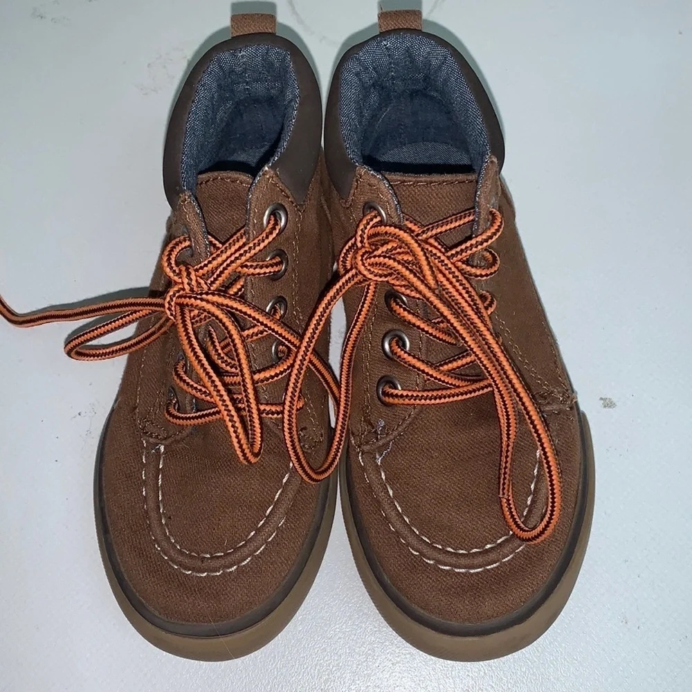 Gymbroee boots mock toe style high tops brown canvas orange laces size 9